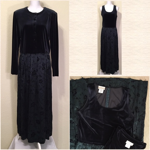 Coldwater Creek Green/Black Velvet Dress w/Jacket - Picture 1 of 3